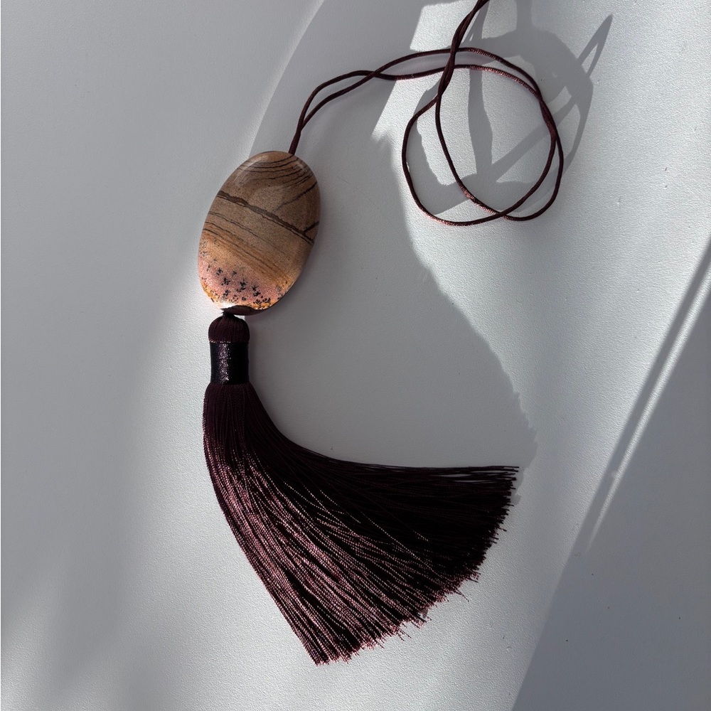 Large dendrite jasper Bean Design Tassel Necklace
